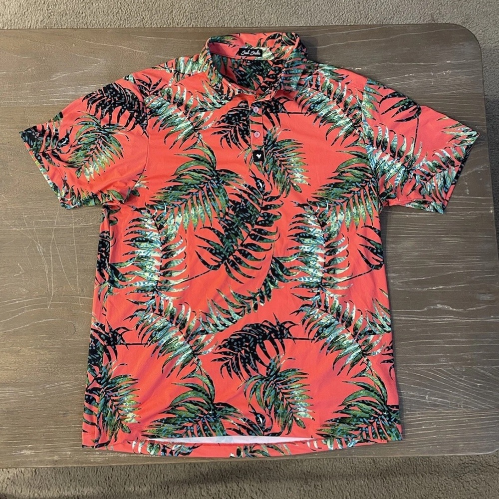 Bad Birdie Tulum Golf Polo Leaf Print Shirt XL